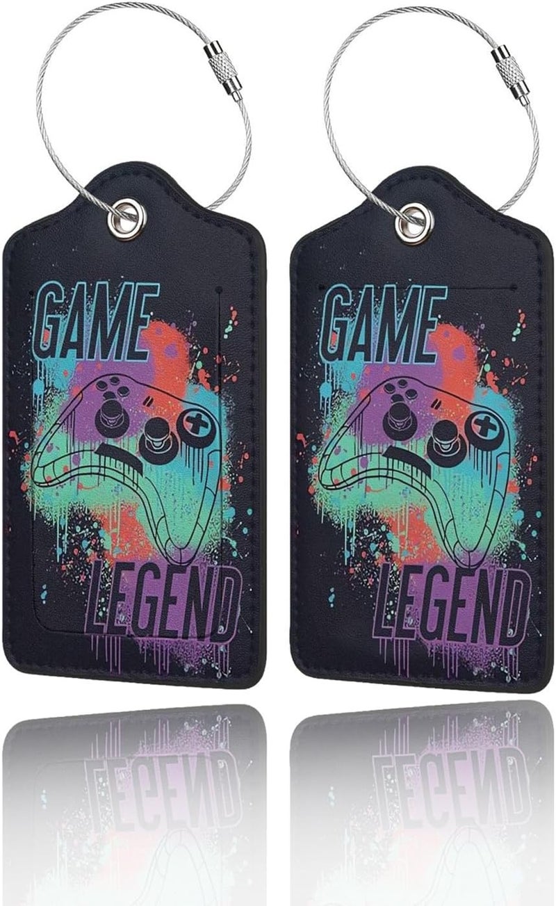 GACCAP 2 Pack Luggage Tags for Suitcase, Privacy Cover ID Label with Stainless Steel and Address Card for Travel Bag Backpack Cruise Ship Essentials Tag Men Boys - Game Legend - Image 1